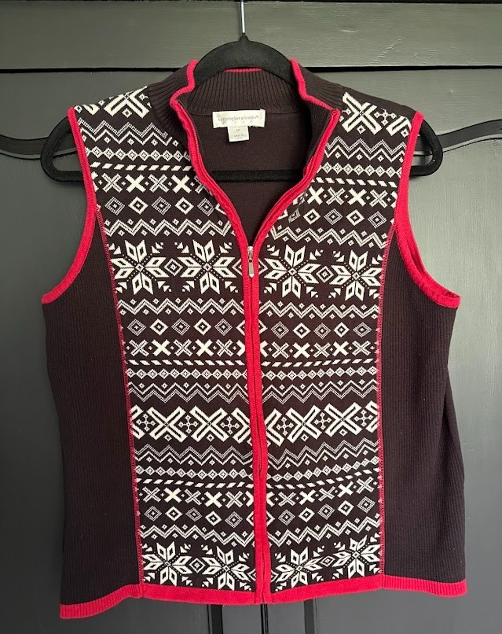 Christopher & Banks Zip Up Black Patterned Vest Size Medium